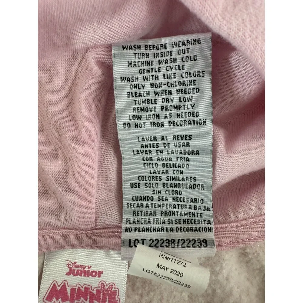 Disney Junior Girls Minnie Mouse Pink Zip Up Hoodie Size 7